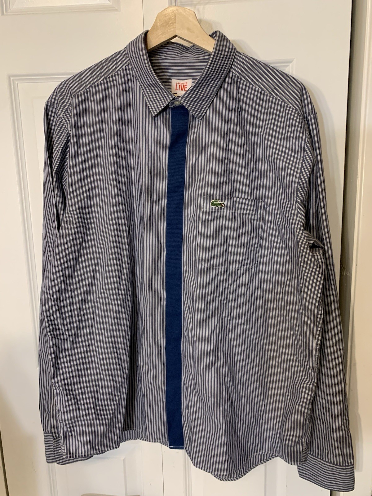 LACOSTE Striped Shirt Casual Formal Men Size 44- XL
