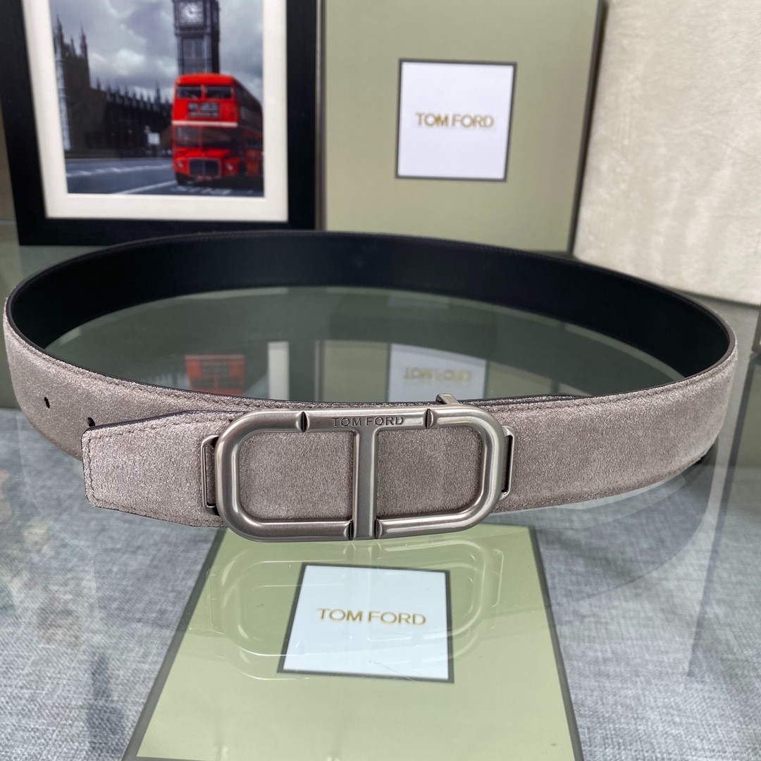 Authentic Tom Ford Reversible Leather T-Buckle Belt Luxury Designer Fashion