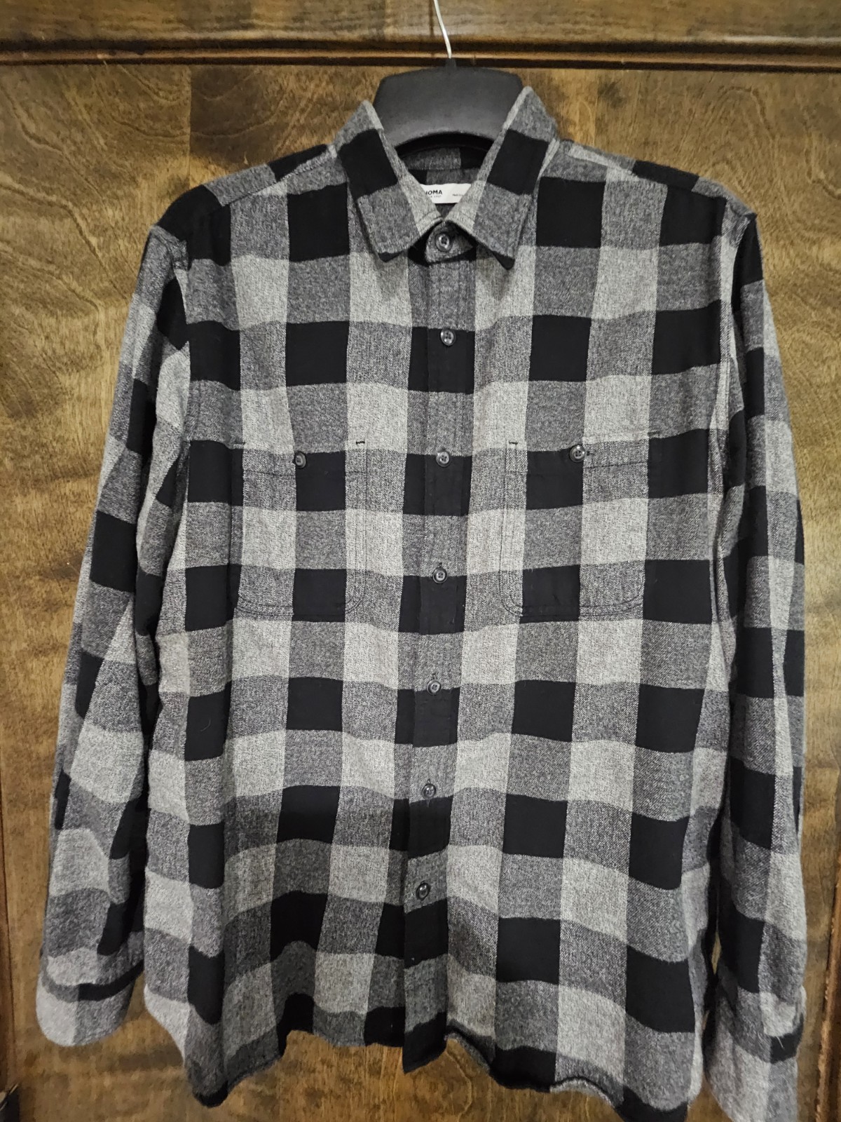 Sonoma Goods for Life Mens Flannel Plaid Shirt Long Sleeve Gray Size L Button Up