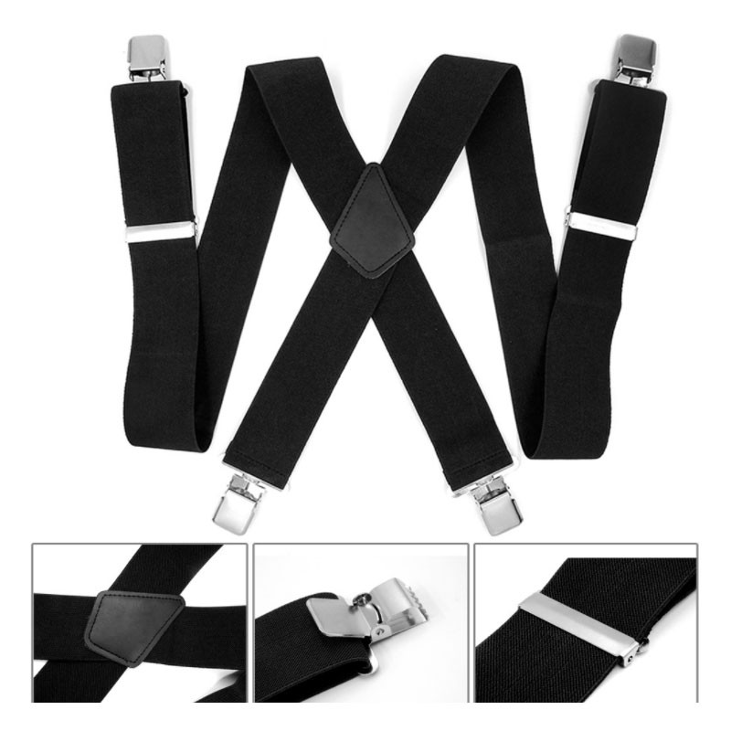 Mens Braces Suspenders Black X-shape Heavy Duty Biker Snowboard Trousers Wide 2″