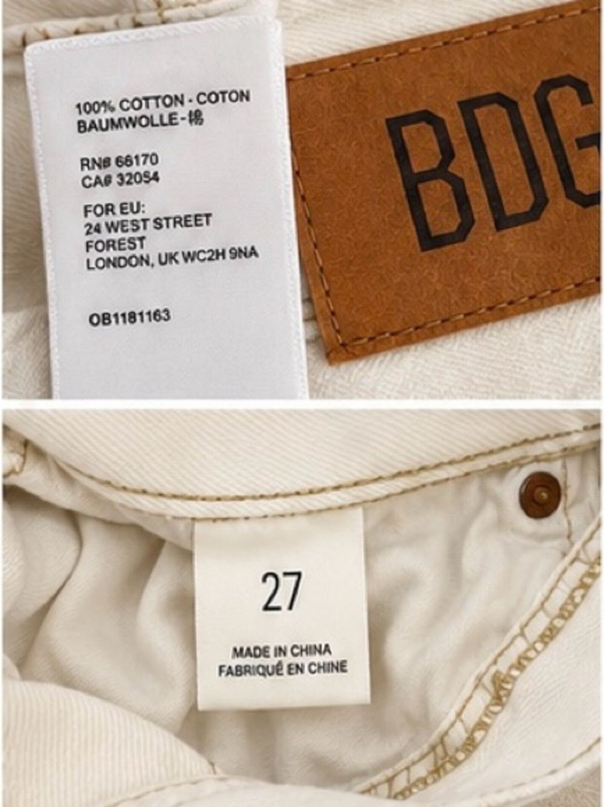 BDG Urban Outfitters White Ecru High Rise Straight Leg Jeans Size 27