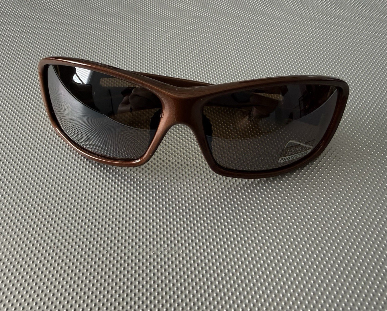 Men’s Wrap Sunglasses Brown Plastic Frame Black Tinted Plastic Lenses A8