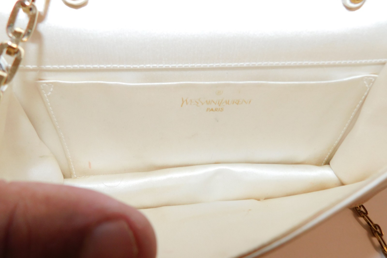 YVES SAINT LAURENT Champagne Stitched Fabric Gold Chain Shoulder Bag Clutch