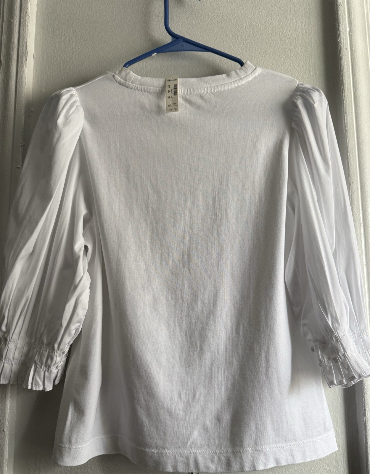 Madewell Women’s S White Solid Crew Neck 3/4 Puff Sleeve Knit Top NV971