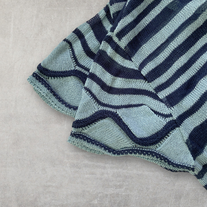 Washi Japanese Paper Blend Knit Tunic Sheer Striped Wave Top Made in Japan