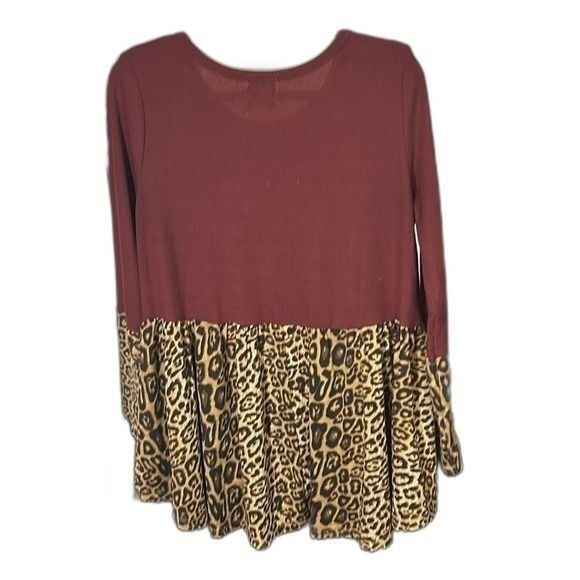 Grace+Emma Maroon & Leopard knitted L Slv, hi-low L
