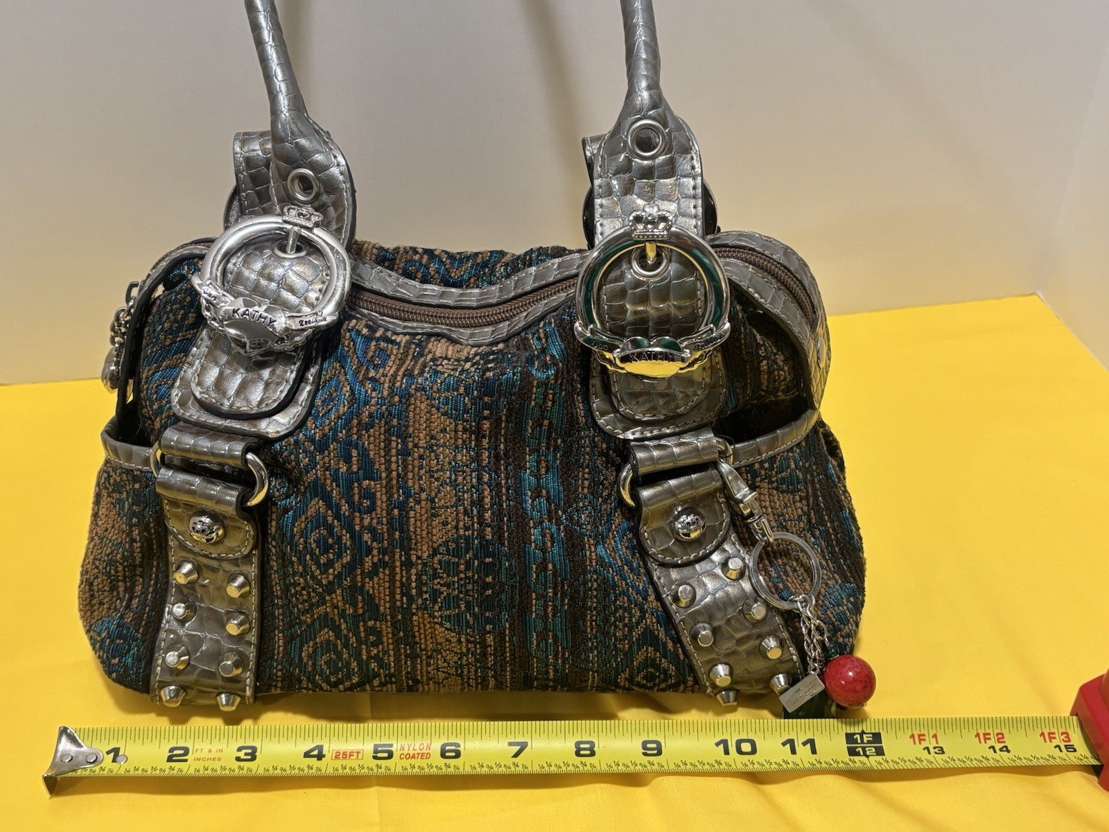 VINTAGE KATHY VAN ZEELAND HOBO SLOUCH SHOULDER BAG W/ JEWELED BUCKLE MULTI COLOR