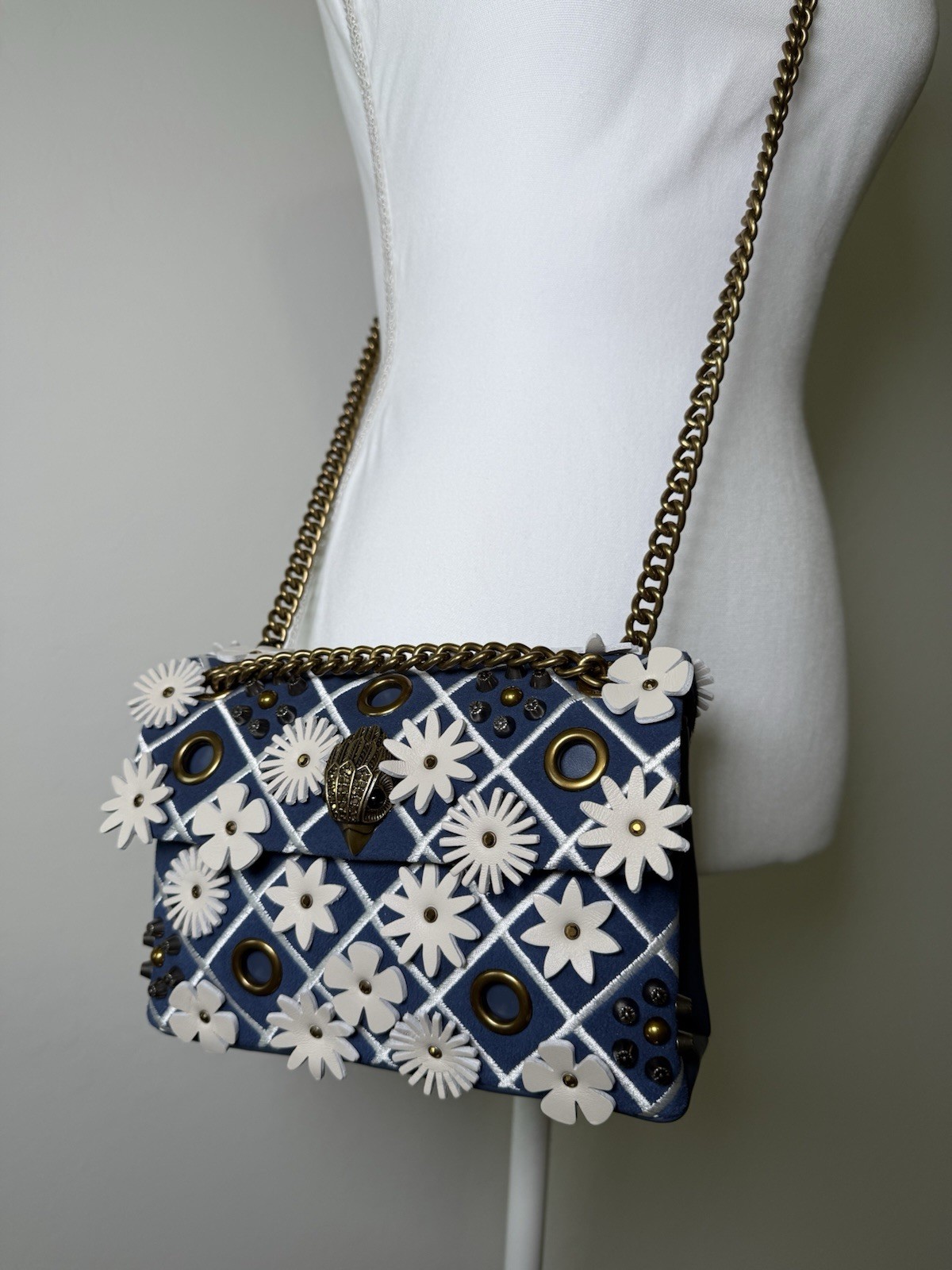 Kurt Geiger Mini Kensington Flowers Convertible Crossbody Bag blue multi NWT$245