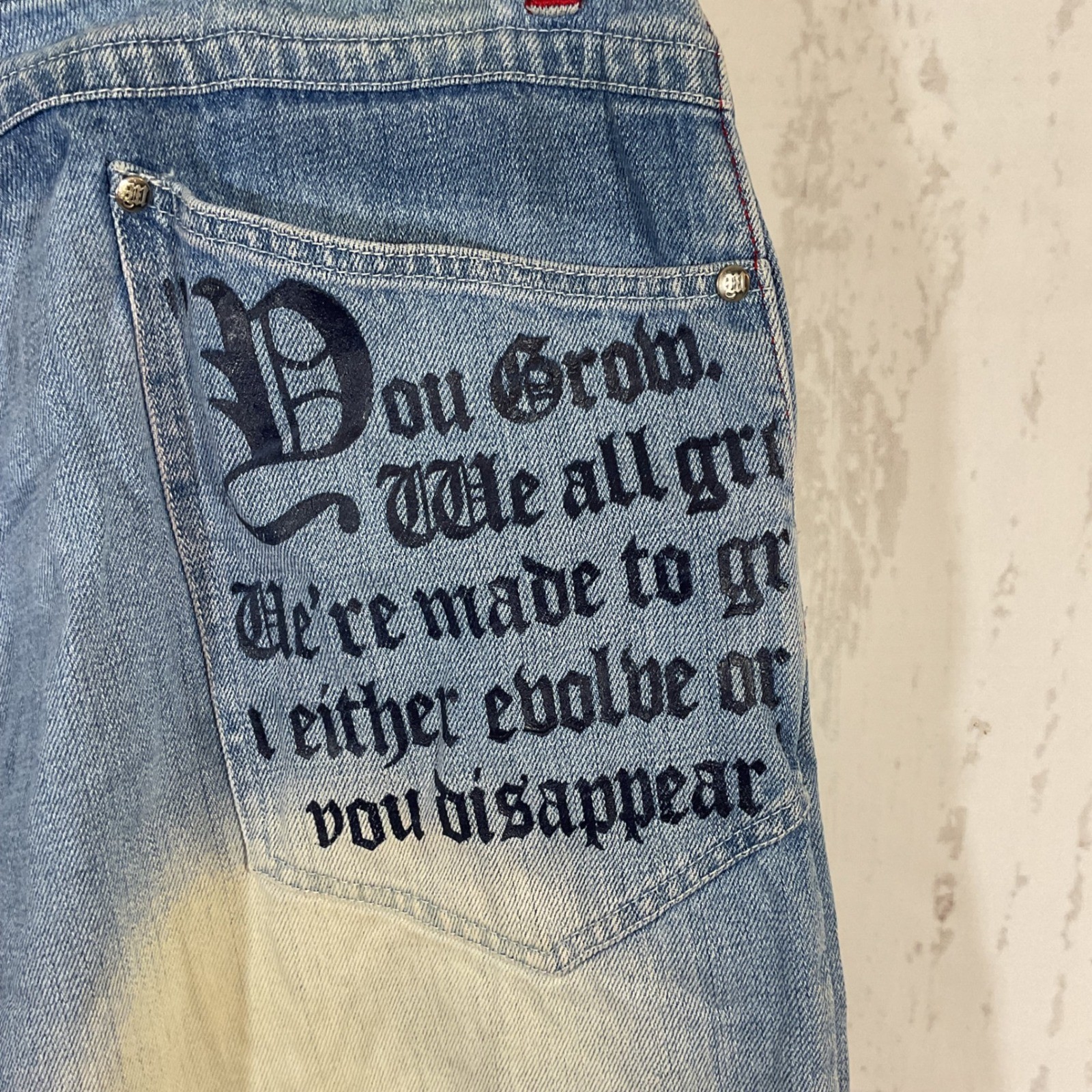 Tupac Makaveli Jeans 42×34 Baggy Denim Fade Graphic Hip Hop Y2K Grunge Rap 90s