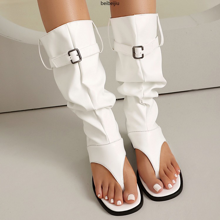 Women‘s Roman Gladiator Denim Boots Sandals Flip Flop Shoes Thongs Belt Casual