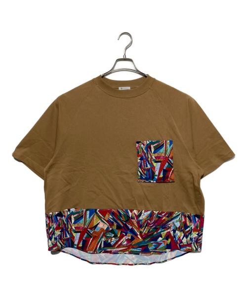 HERALBONY Origami Panel Pocket T-Shirt Women’s Brown Cotton Free Size