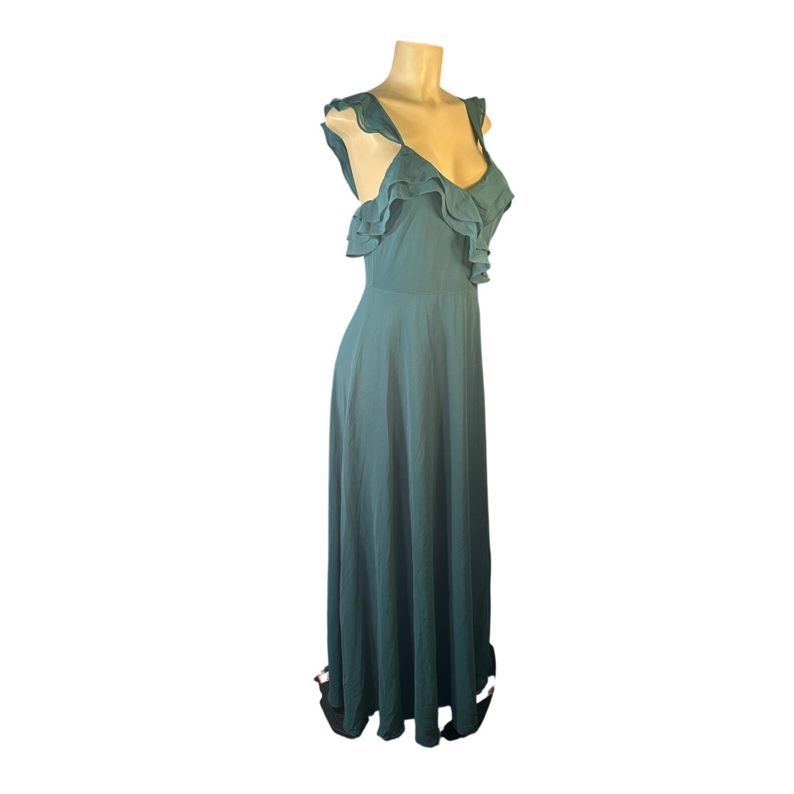 NWT Women M Lulu’s Adoring Glances Green Ball Gown Maxi Ruffled Dress Bridesmaid