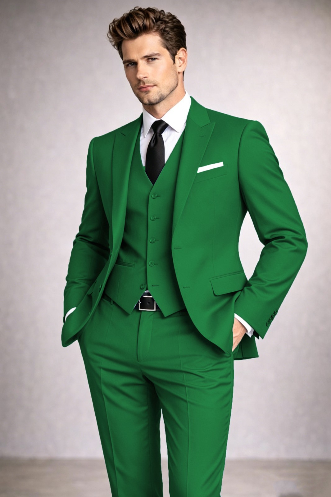 Peak Lapel Men’s Suits 3Pcs Wedding Grooms Coat Formal Evening Business Jacket
