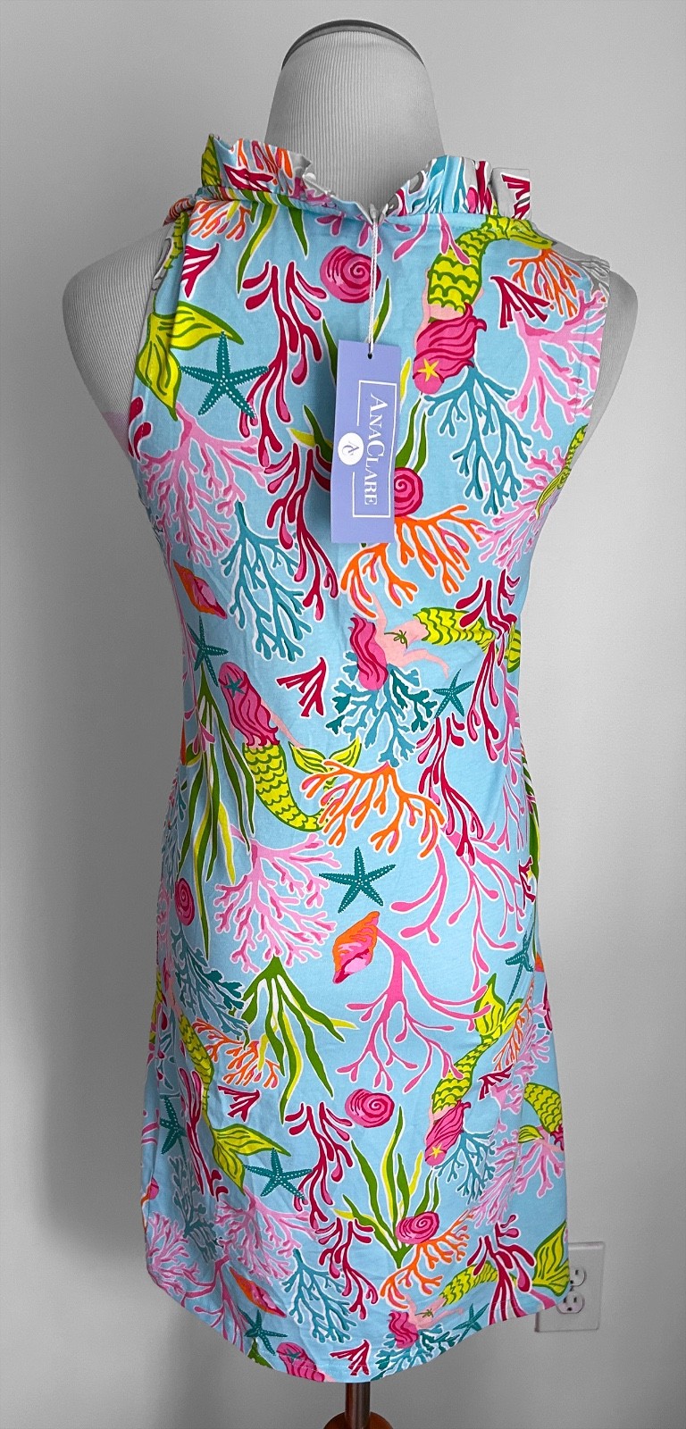 NWT! Ana Clare Ariel Mermaid Shift Dress w/ Ruffle Collar, Resort Wear, Small