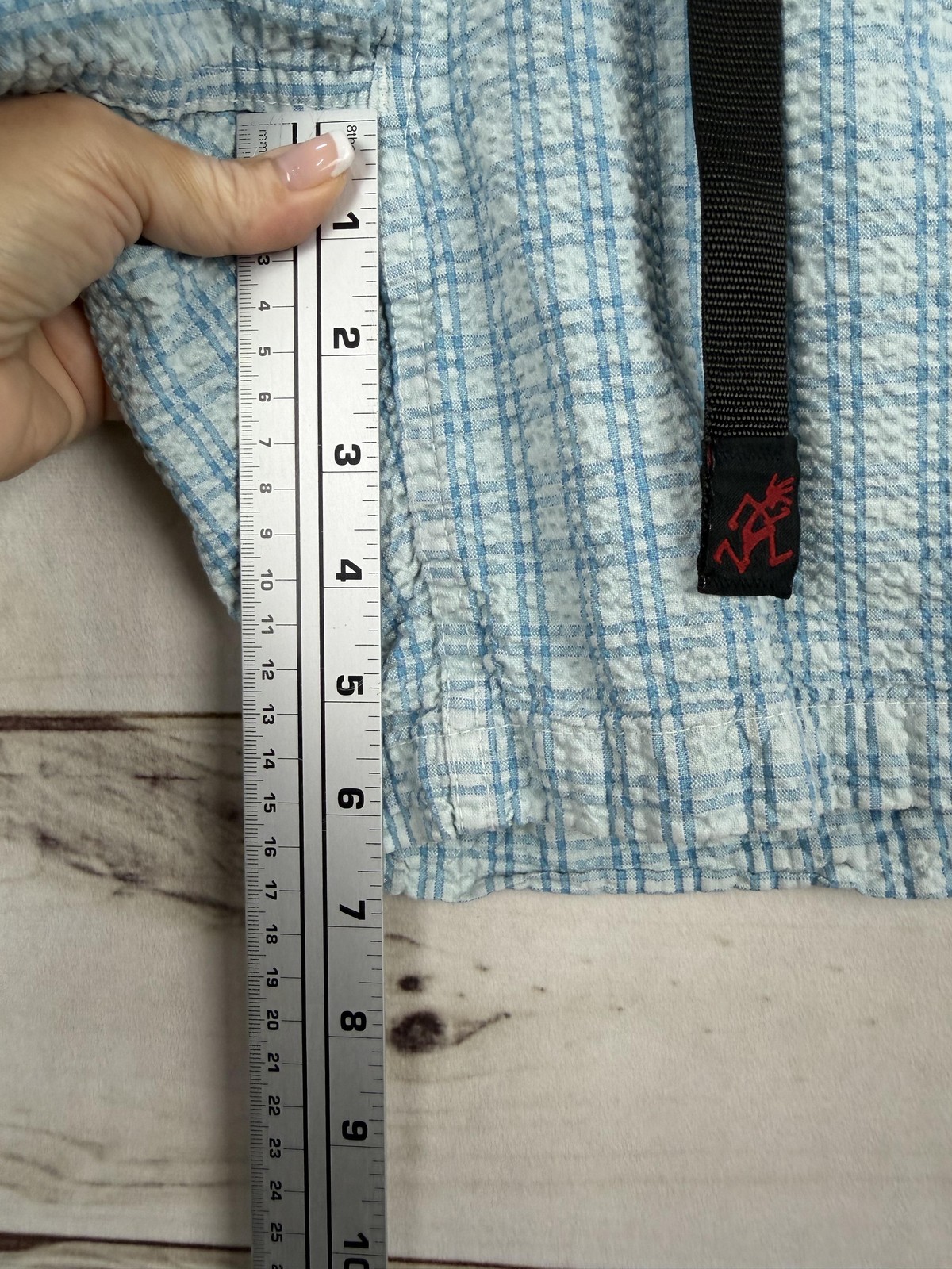 Vintage Gramicci Shorts Womens XL Blue Check Elastic Waist Belted Hiking USA