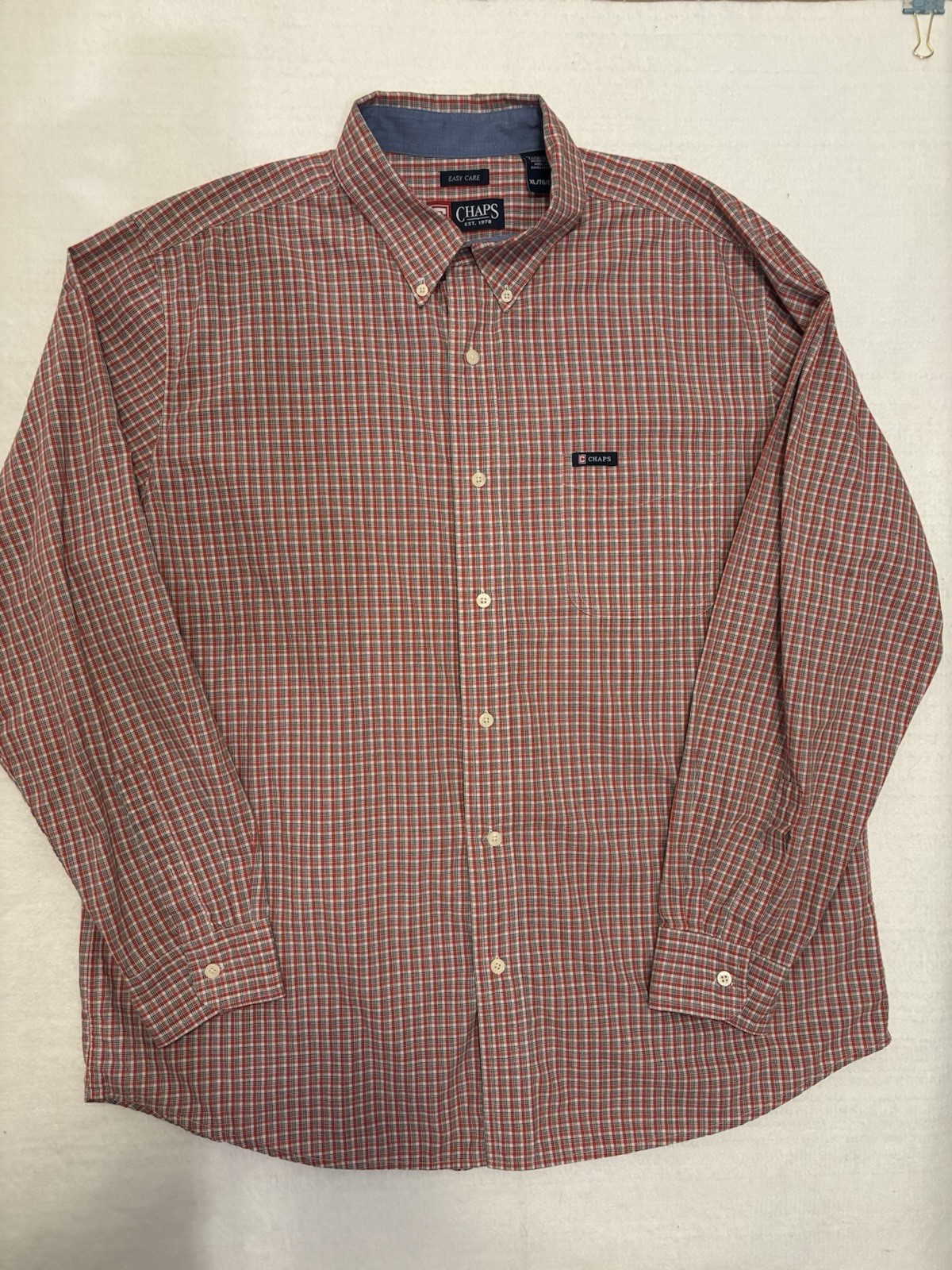 Chaps Shirt Mens XL Cotton Blue Red Plaid Long Sleeve Button Down Easy Care