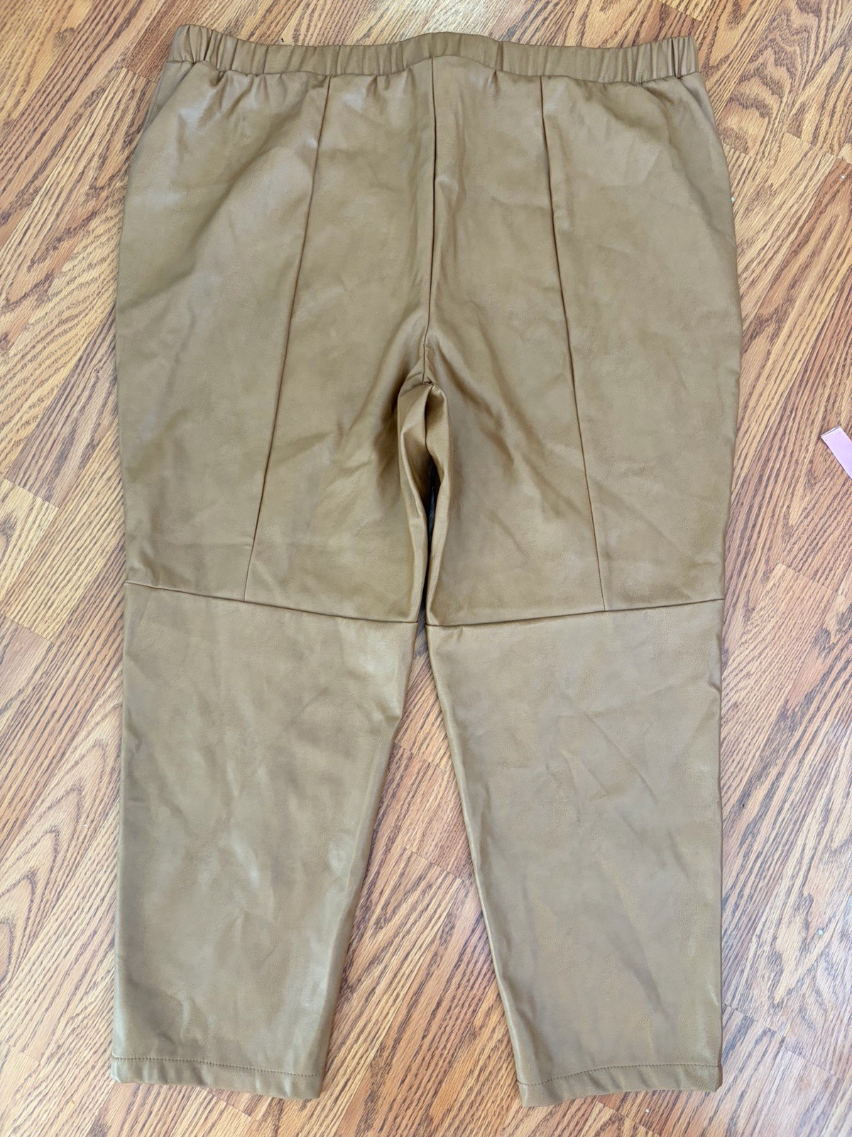 Women’s Camel Faux Leather Leggings Pants Stretch Elastic Waist Plus Size