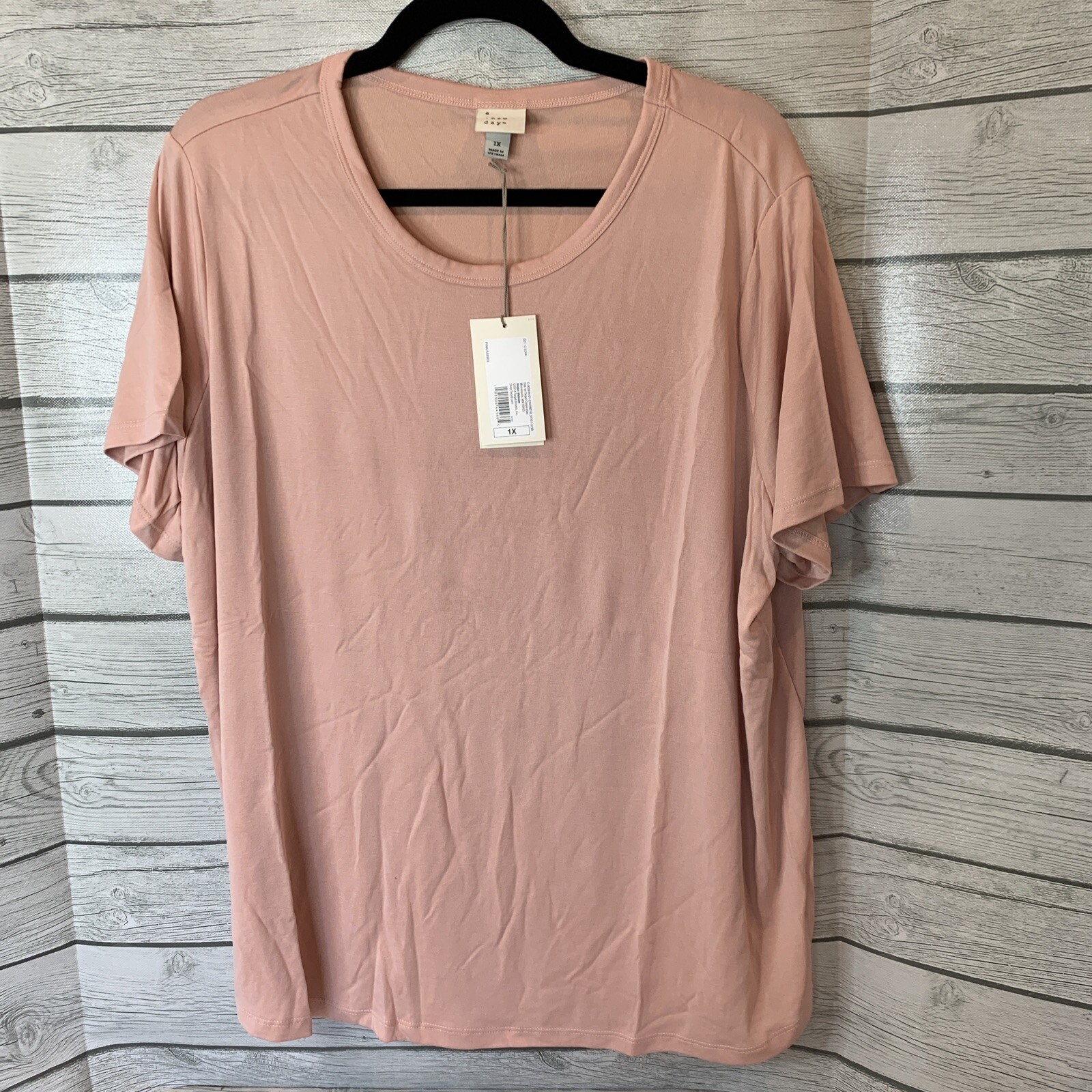 A New Day Women’s Shirt Size 1XL Short Sleeve Scoop Pullover Pink Modal Soft NWT