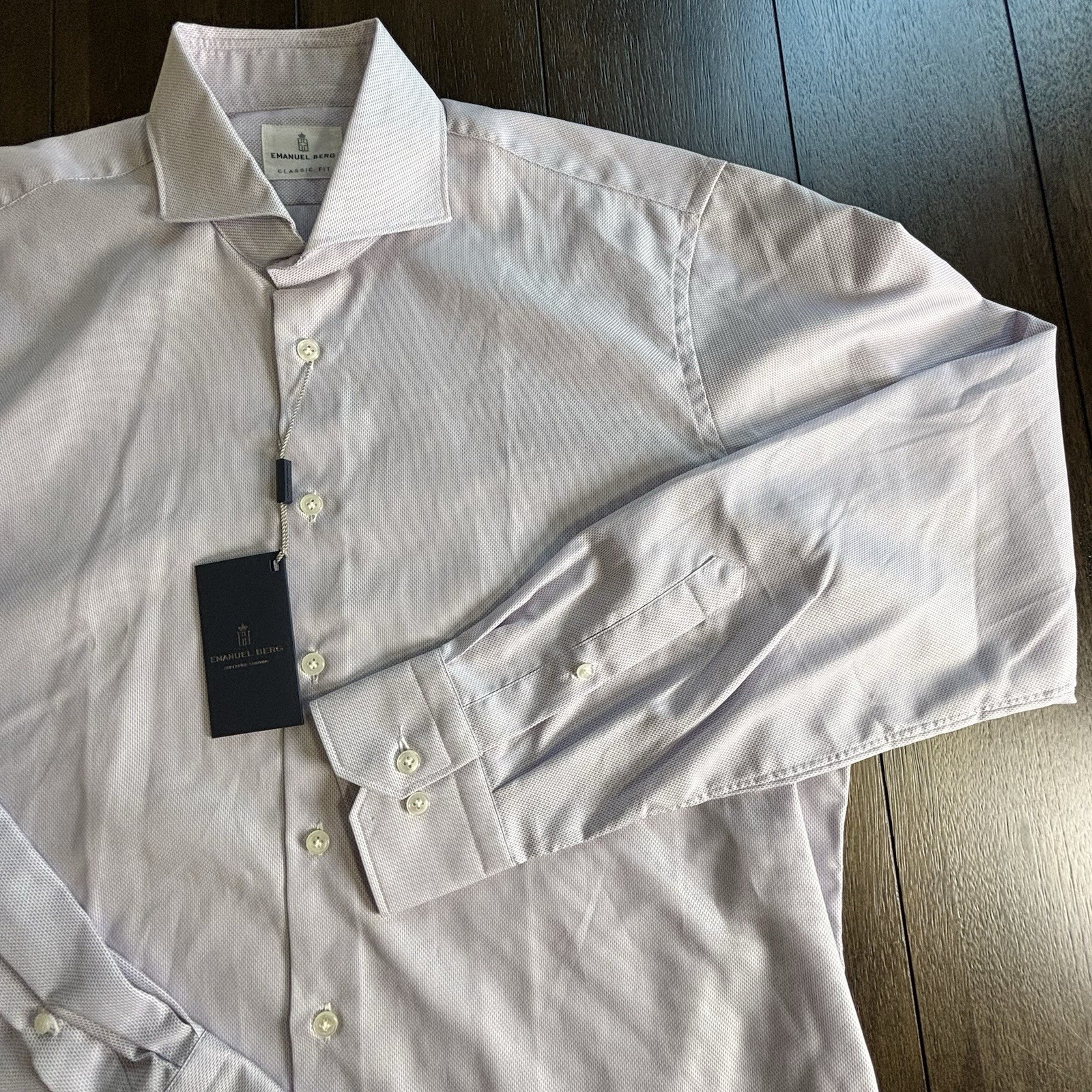 Emanuel Berg Textured 100% Cotton Luxury Harvard Classic Fit Dress Shirt Size 16