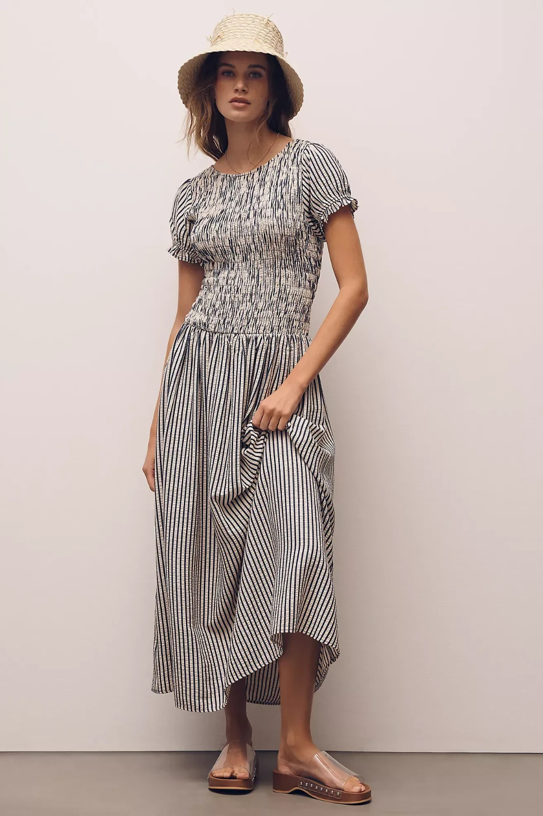 Anthropologie Maeve Margie Smocked Stripe Midi Dress