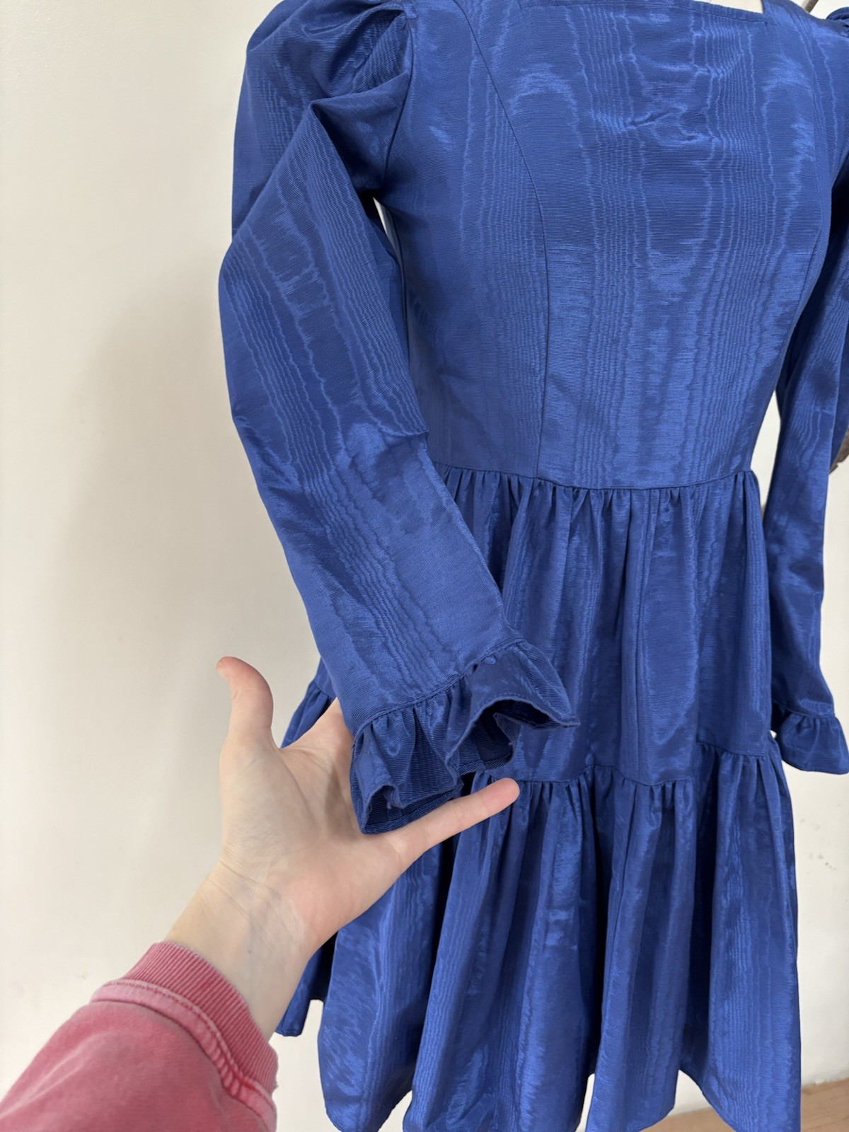 BATSHEVA blue puff long sleeve tiered cocktail dress S