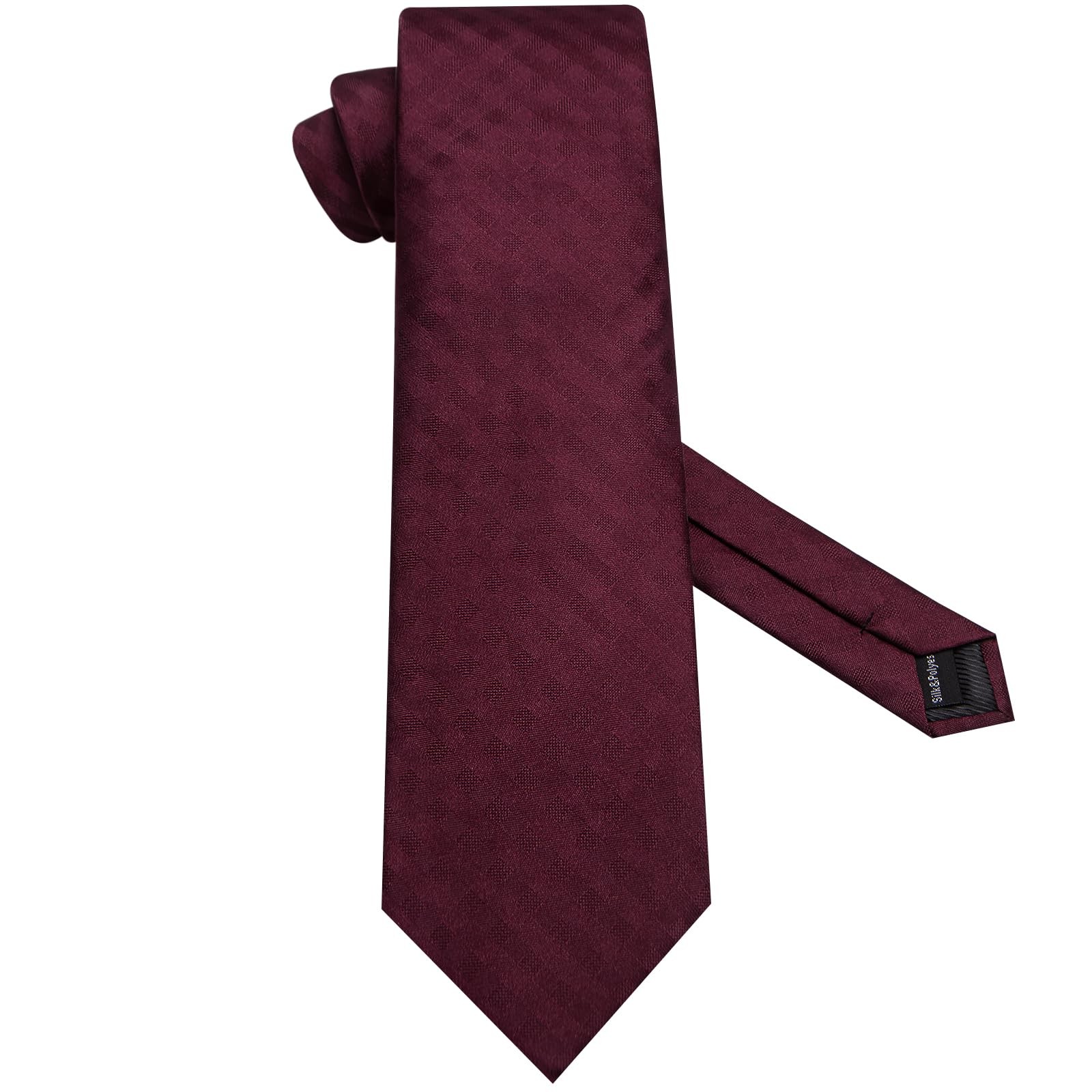 70 inches Ties for Men Silk Extra Long Necktie and Pocket Square Wine Red