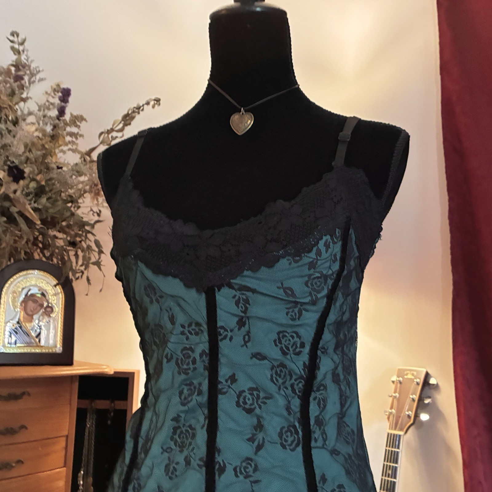 Y2K Wet Seal Vintage Lace Black & Blue Gothic Mini Dress