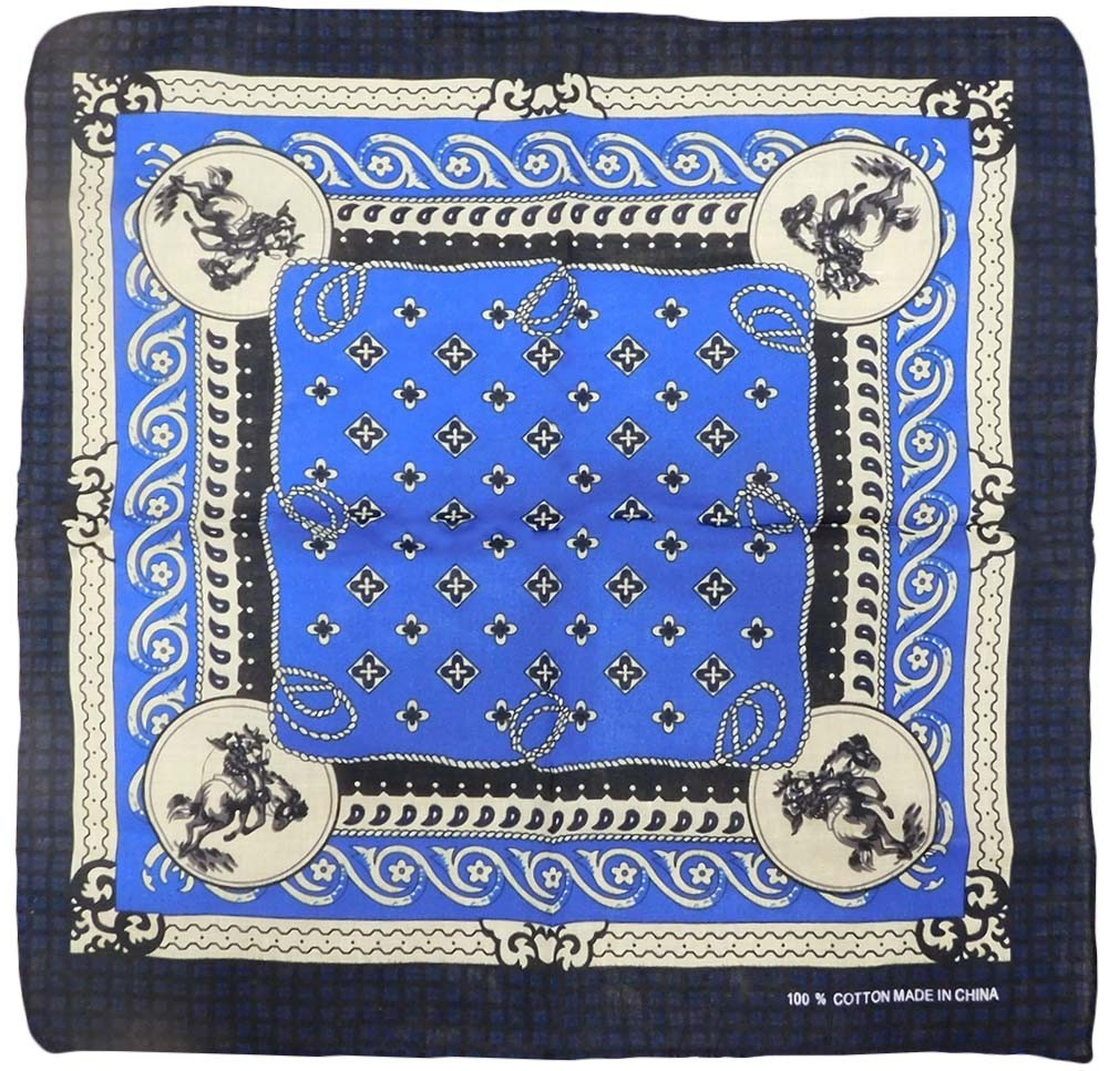 Lot of 12 (Dozen) Cowboy Paisley Royal & Navy Blue 22″x22″ Bandana Bandanna