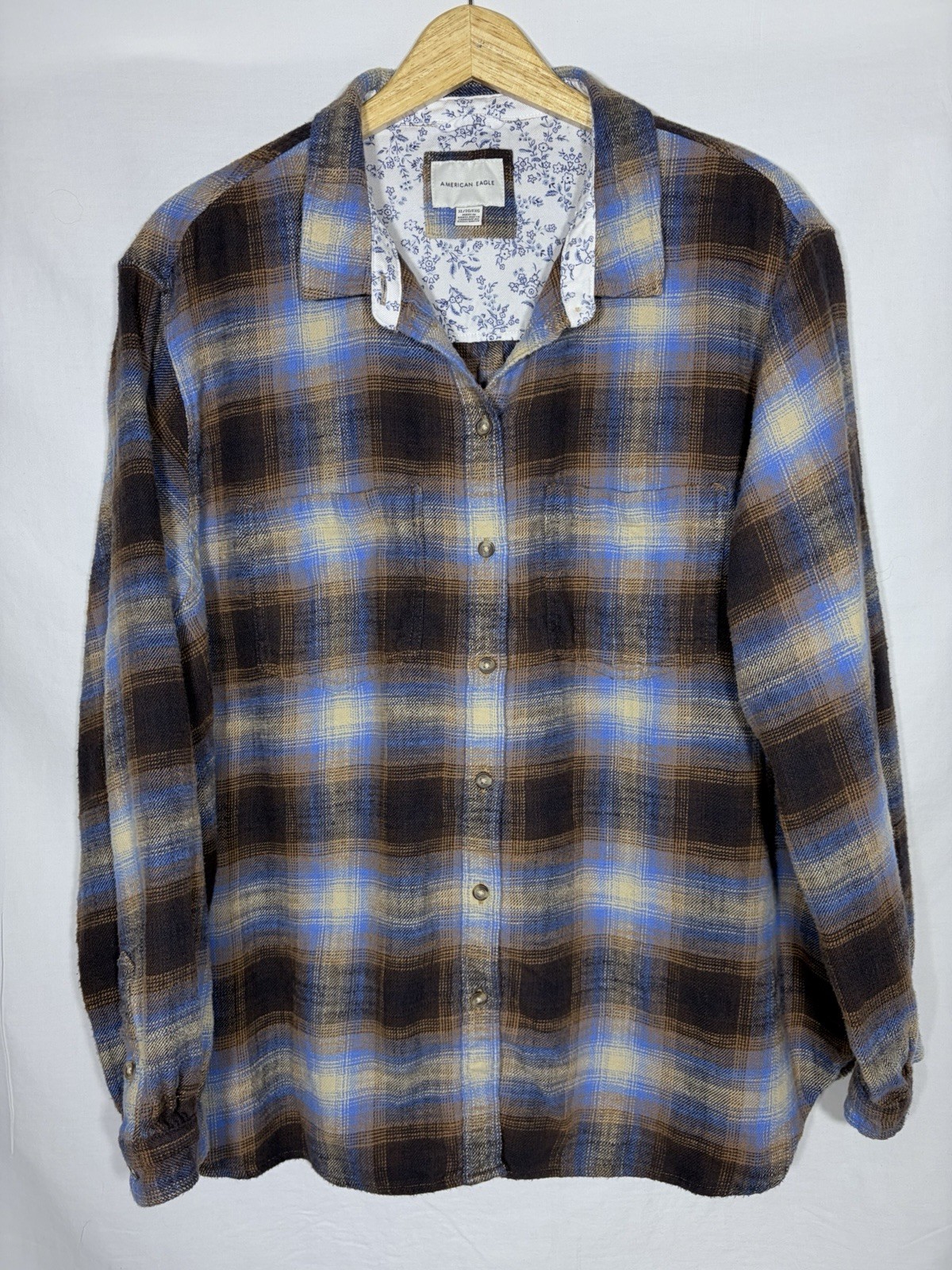 Women’s American Eagle Blue And Brown Shirt Button Up Size XL