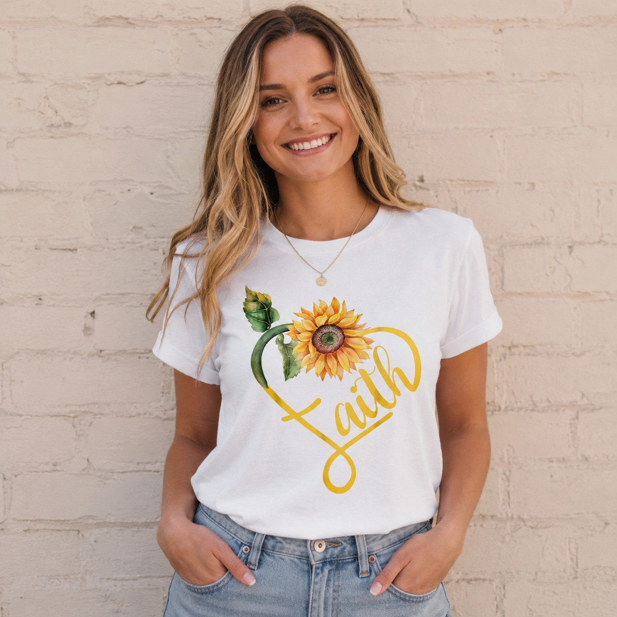Women’s Faith Hope Love Sunflower Heart Graphic T-Shirt Christian Casual Tee