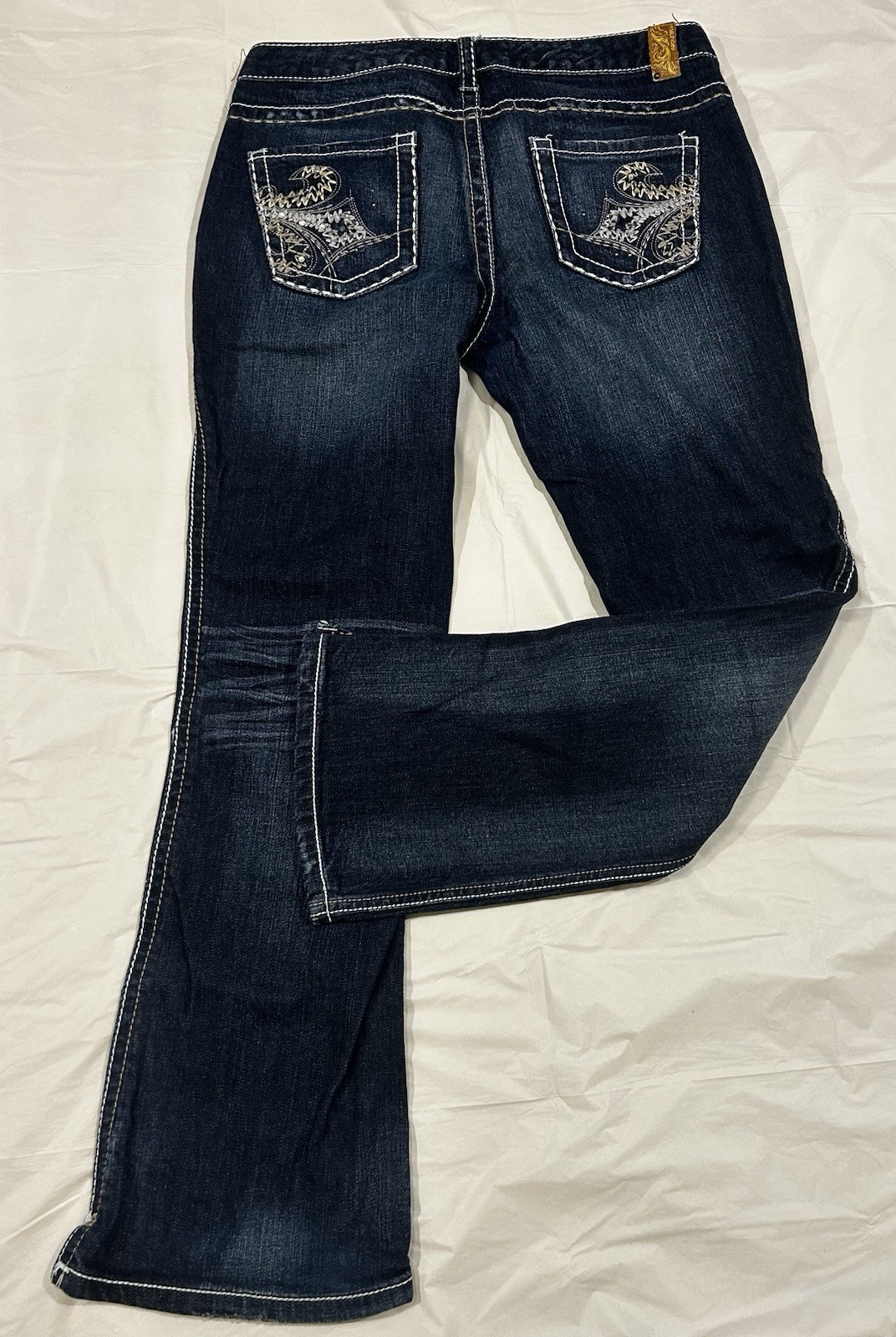Maurices Y2K Contrast Thick Stitch Flare Jeans Dark Wash Size 9/10