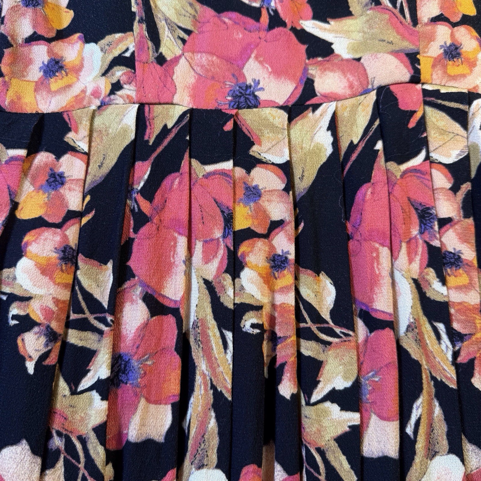 Free People Tegan Mini Dress 4 Floral Print Long Bell Sleeve Keyhole Black Coral