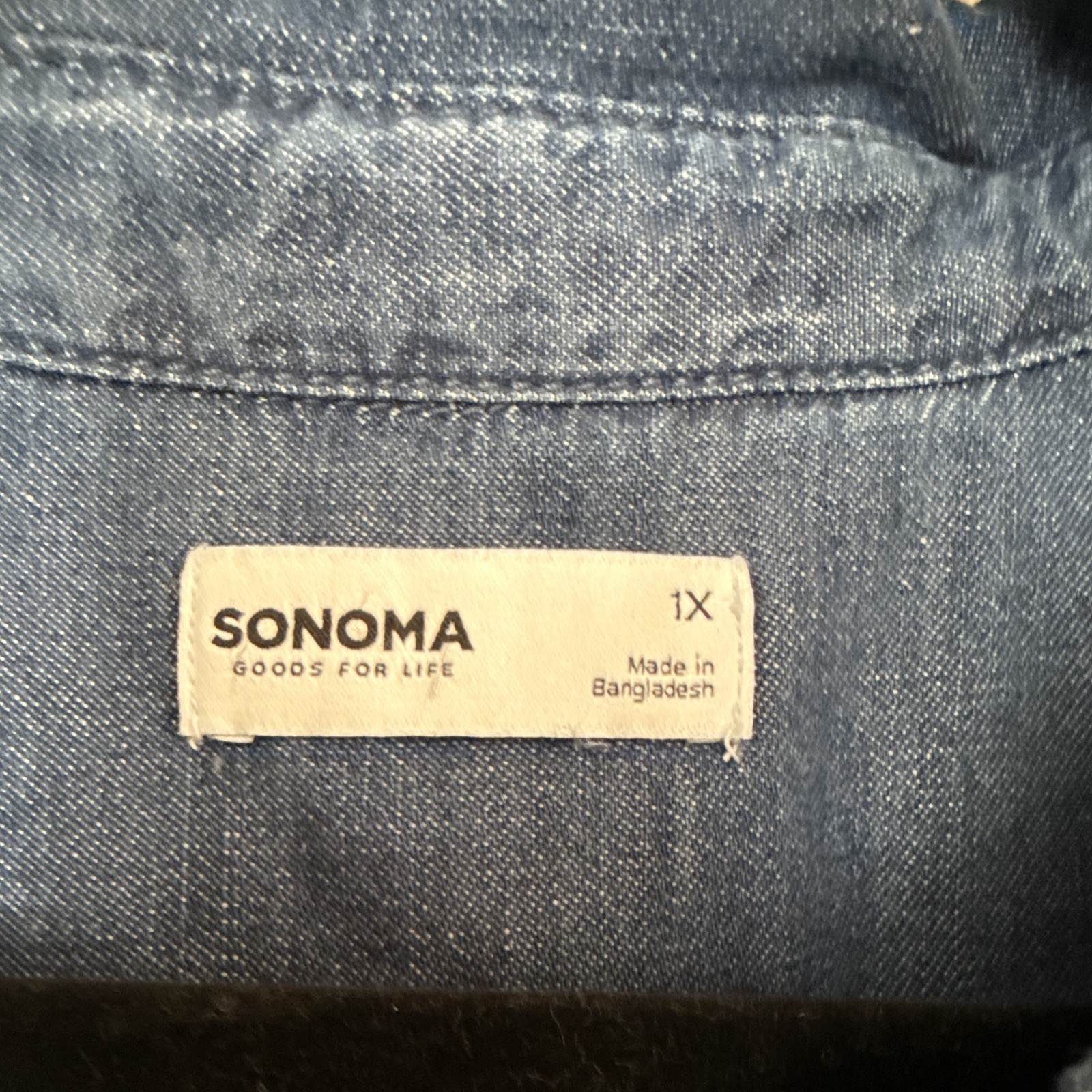 Sonoma Goods For Life 1X Plus Blue Solid Denim Collared Button Shirt Dress