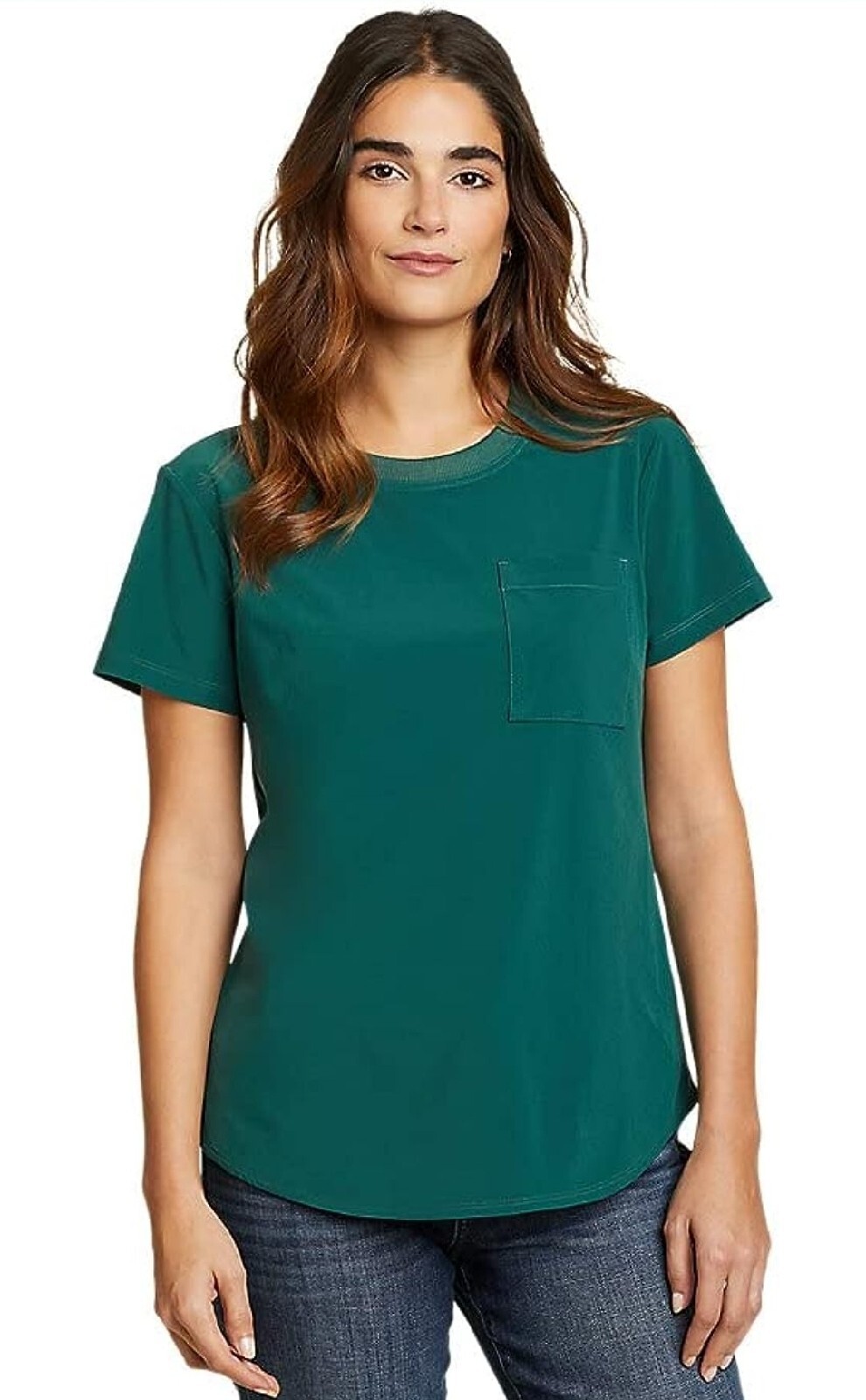 brand new Eddie Bauer Women’s Departure Short-Sleeve Pocket T-Shirt Dk Evergreen