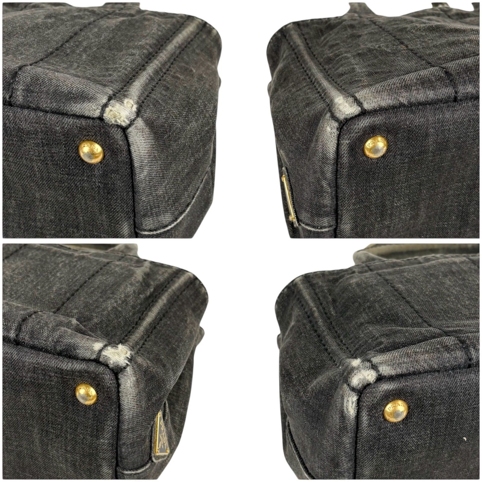 PRADA Canapa 2WAY Mini Tote Denim Canvas Black Authentic Women’s Bag