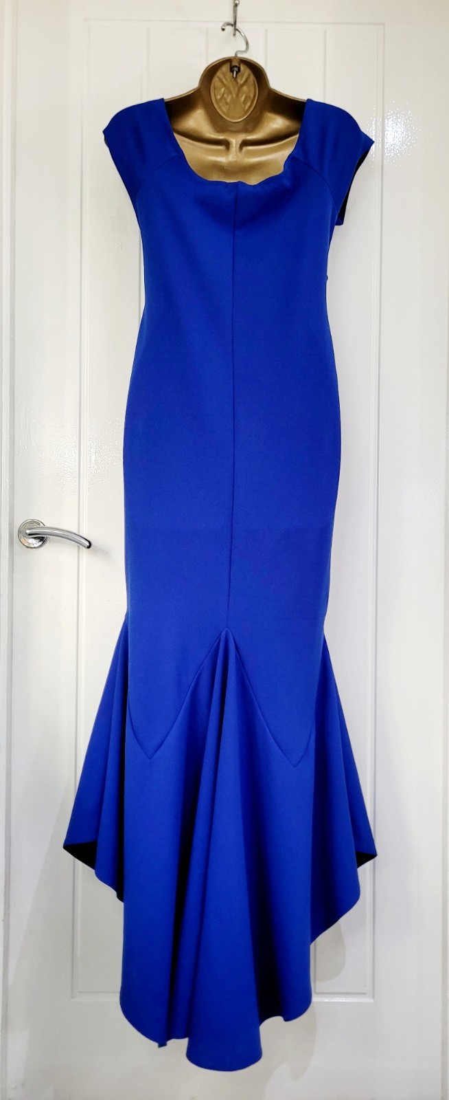 Quiz size UK 12 blue stretch fishtail evening cruise occasion formal dress VGC