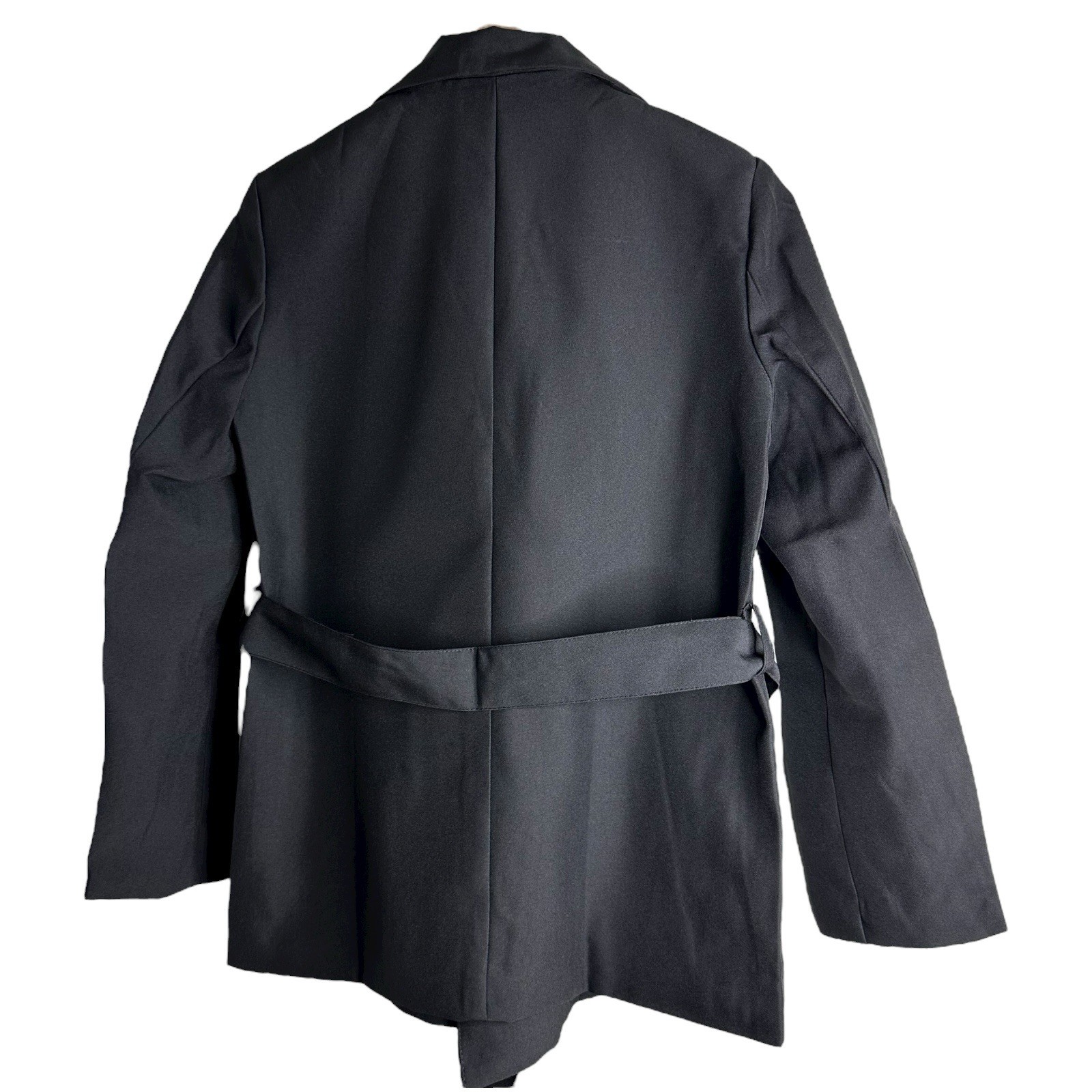 Women Elegant Suit Jackets Blazer Black Waist Ribbon Tie Up Size L Front Pockets