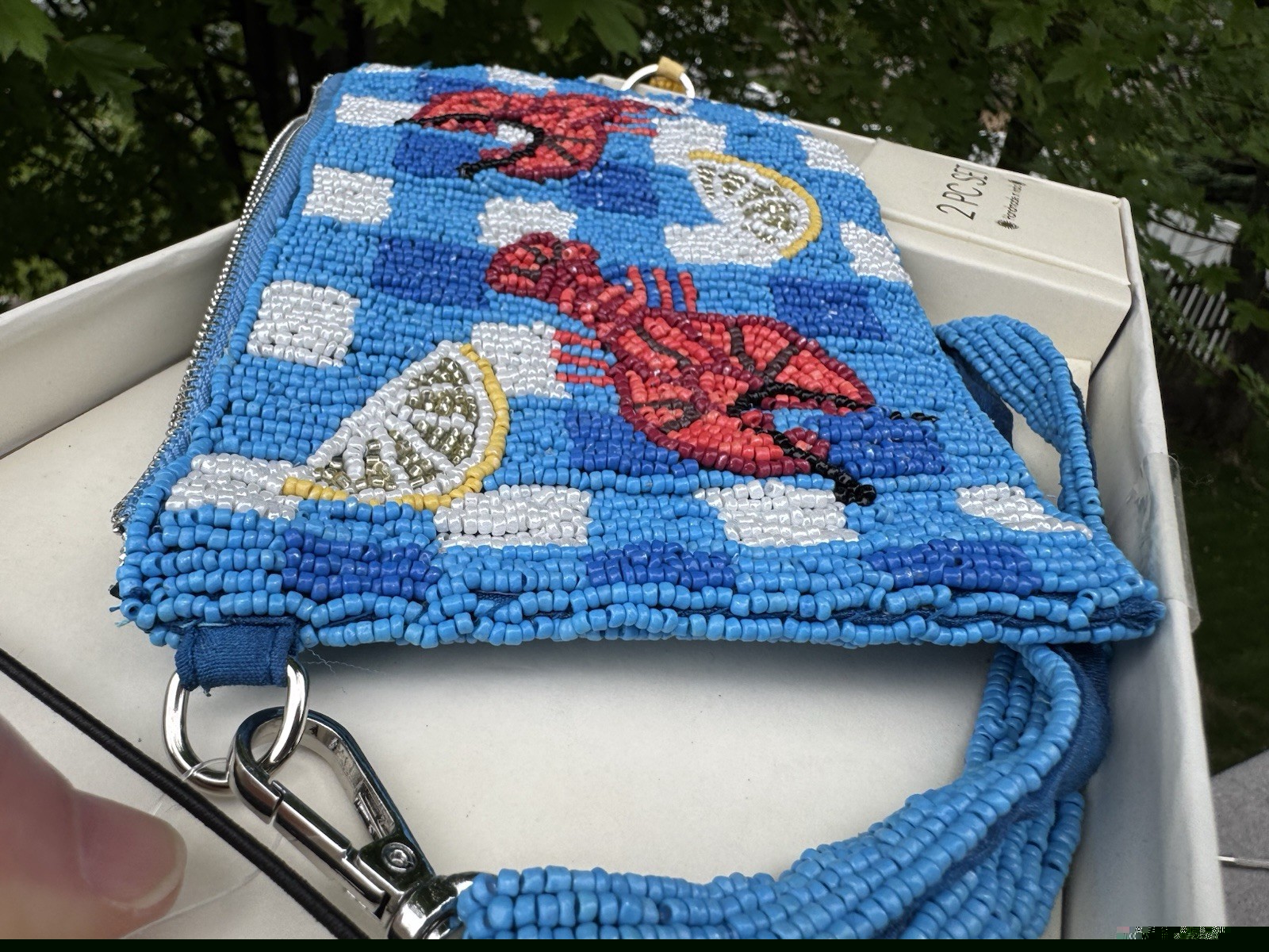 Sol And Mer Lobster Beaded Wristlet Clutch Purse w/Lemon Keyring Charm 2PC India