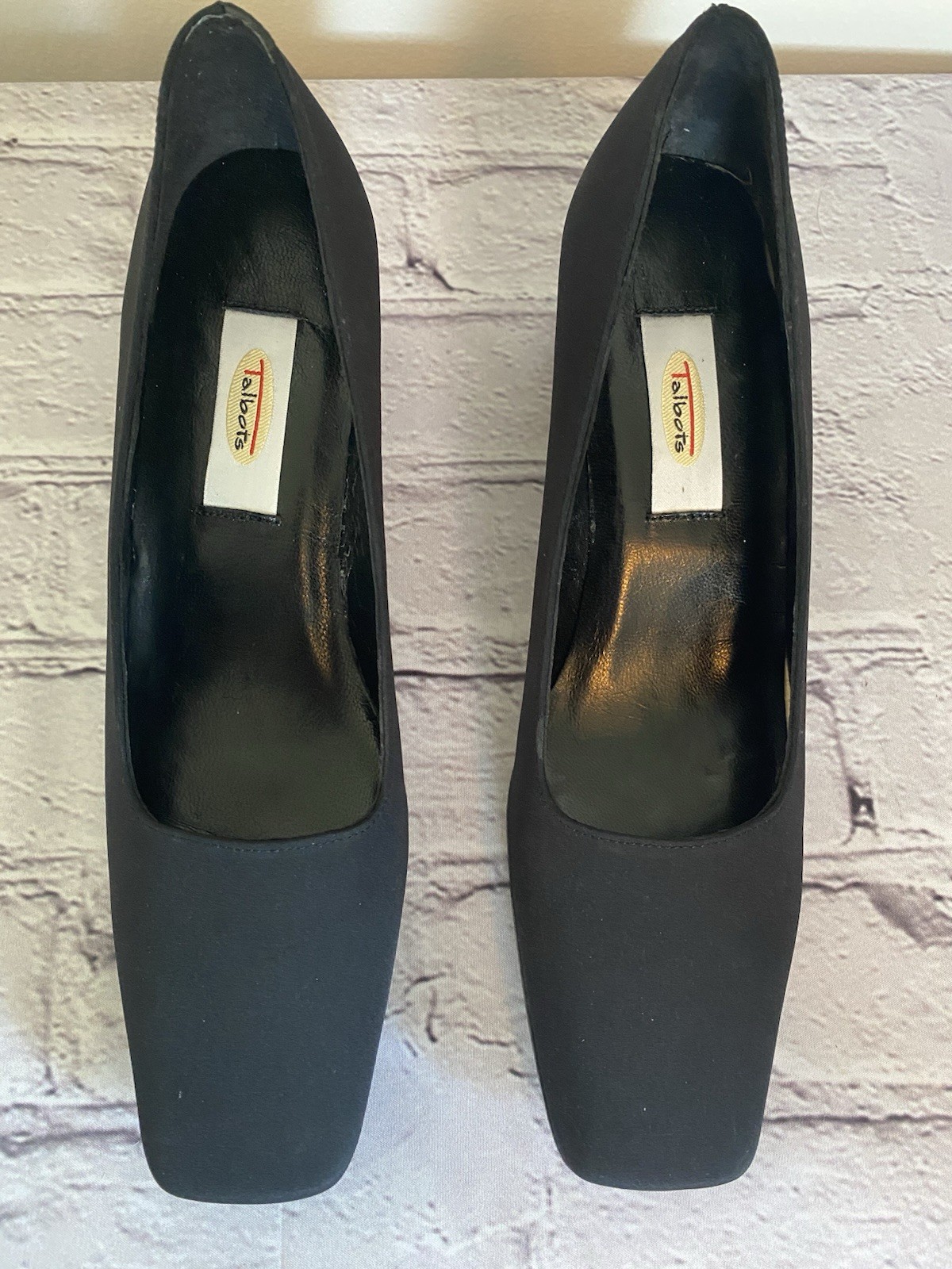 Talbots Women’s Black Silk Fabric Block Pumps NEW Size 7