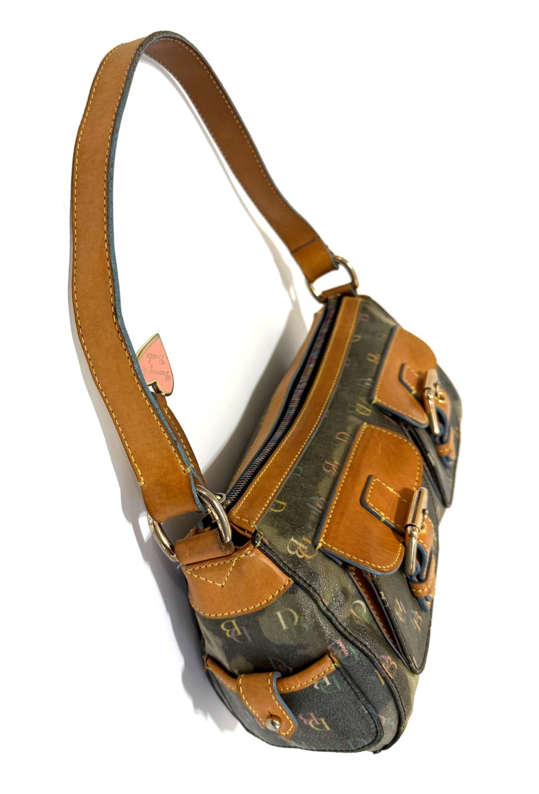 NICE VTG DOONEY & BOURKE Y2K MULTICOLOR DB COATED CANVAS DOUBLE POCKET HANDBAG