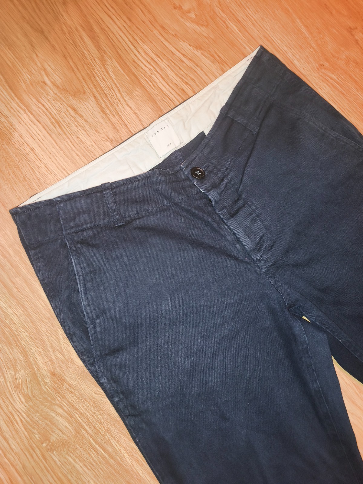 Sandro Paris Men’s Navy Blue Chino Pants Size 44 Cotton Blend Button Fly Slim