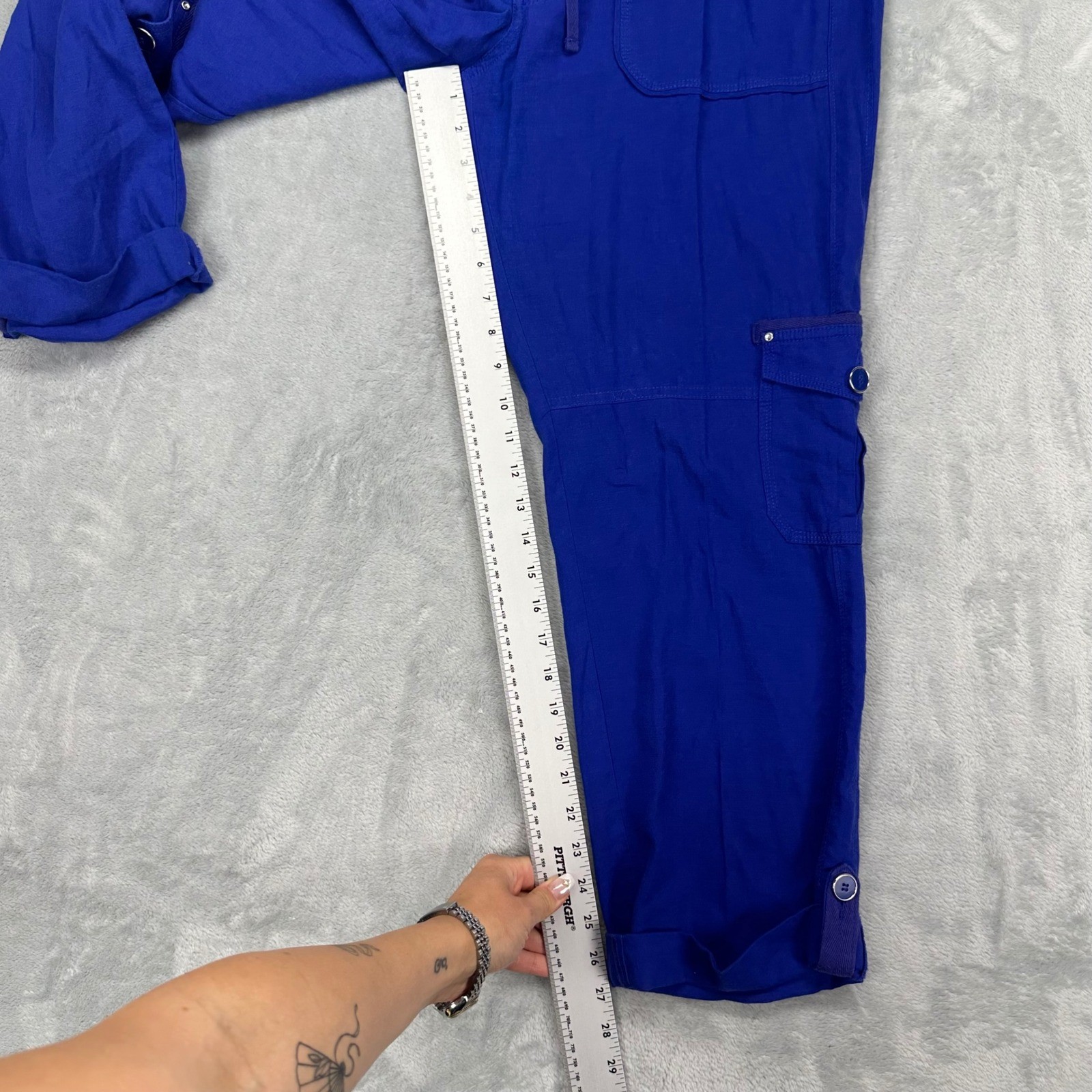 INC International Concepts Blue Linen Blend Cargo Pants Womens Size 8 Utility