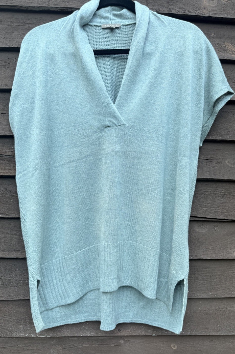 Lilla P Women’s Blue Solid Knit V-Neck Short Sleeve Pullover Sweater M/L