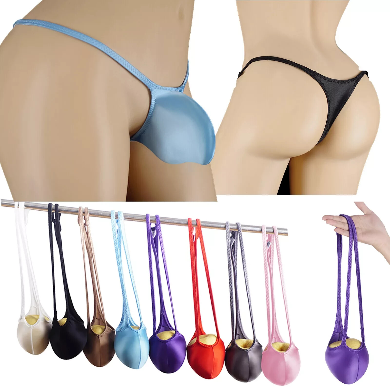 MENS SEXY OIL GLOSS GRAPE SMUGGLERS MICRO THONG-SKY BLUE (MEDIUM 28-32)
