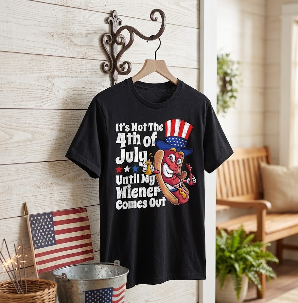 Funny 4th of July Hot Dog Wiener Patriotic Adult Humor T-Shirt – H553