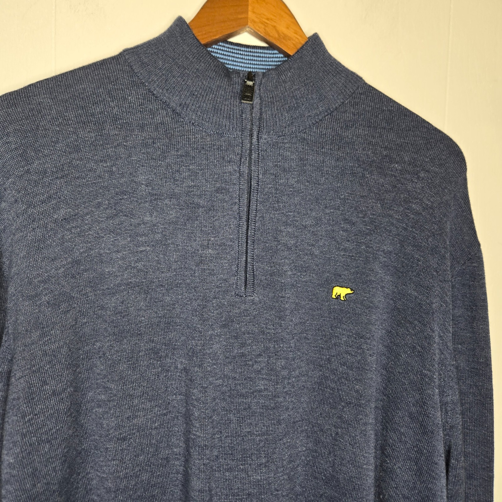 Jack Nicklaus Sweater XL Navy Blue 1/4 Zip Mock Neck Pullover Bear Logo Golf