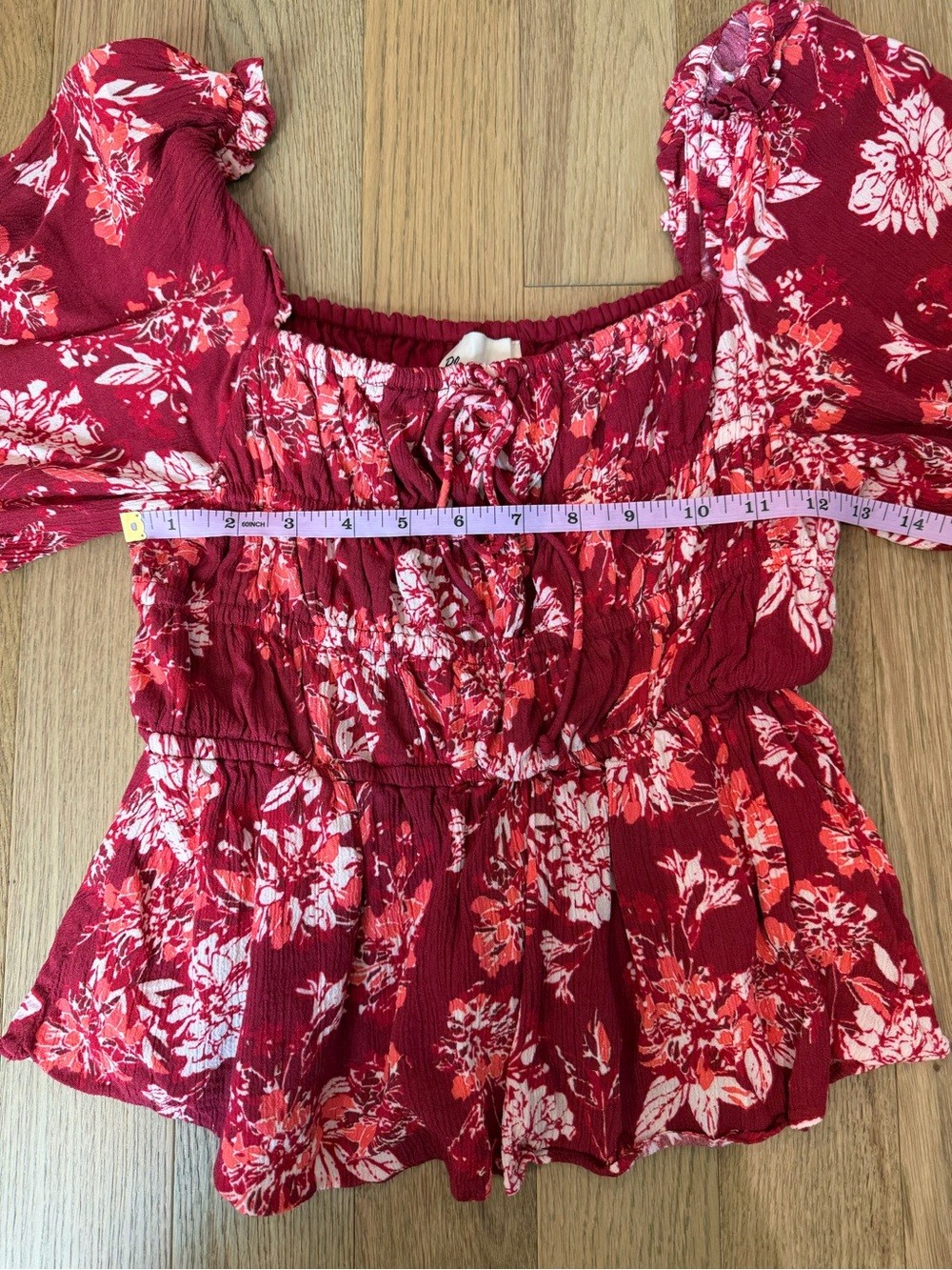 ❤️ Playa Lucia Smocked Square Neck Floral Puff Sleeve Top ❤️ Size Medium