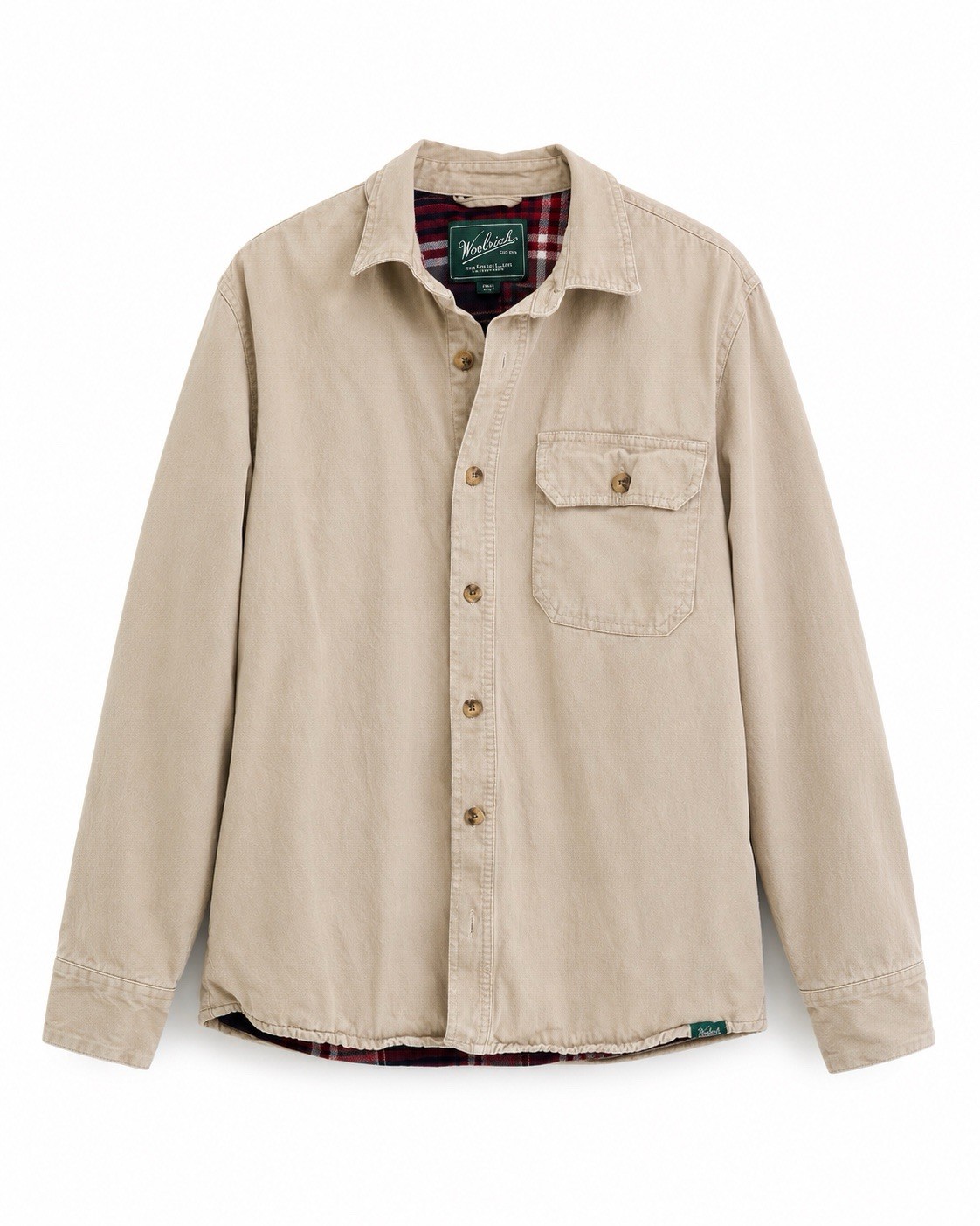 Woolrich Shirt Jacket men medium Flannel Lined Shacket khaki side pockets cotton