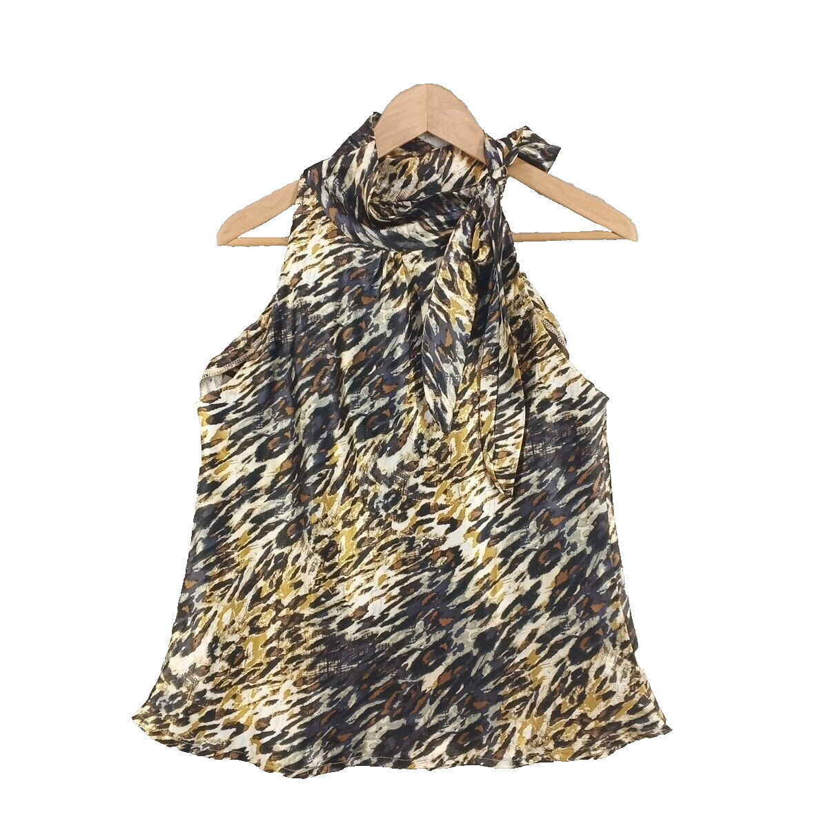 Office Sleeveless Top Size XL(16-18) Satin Woven Animal Print Abstract Bow Tie
