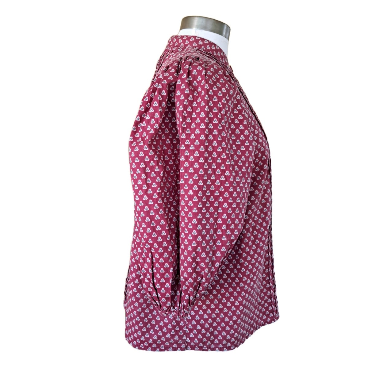 by TiMo Structured Cotton Shirt in Cranberry Floral Dots Medium Puff Sleeve